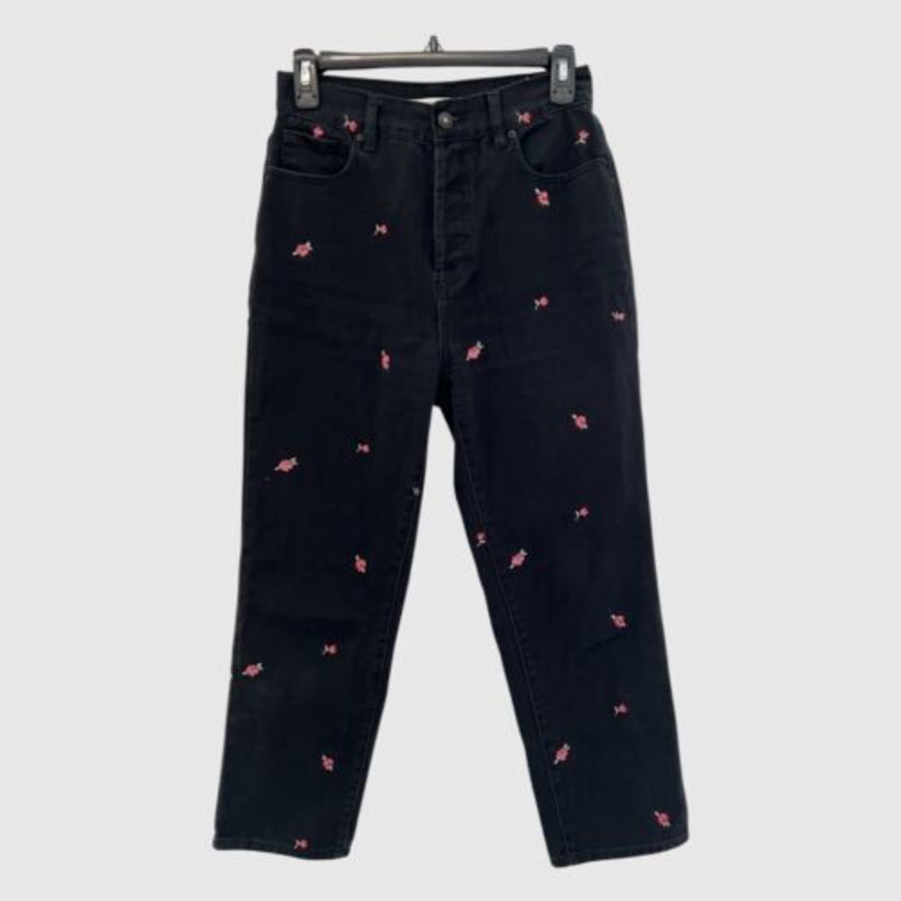 Pucsun High Rise Straight Flower Embroidered Black Jeans US26
